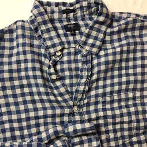 J.Crew plaid button down linen shirt size XL